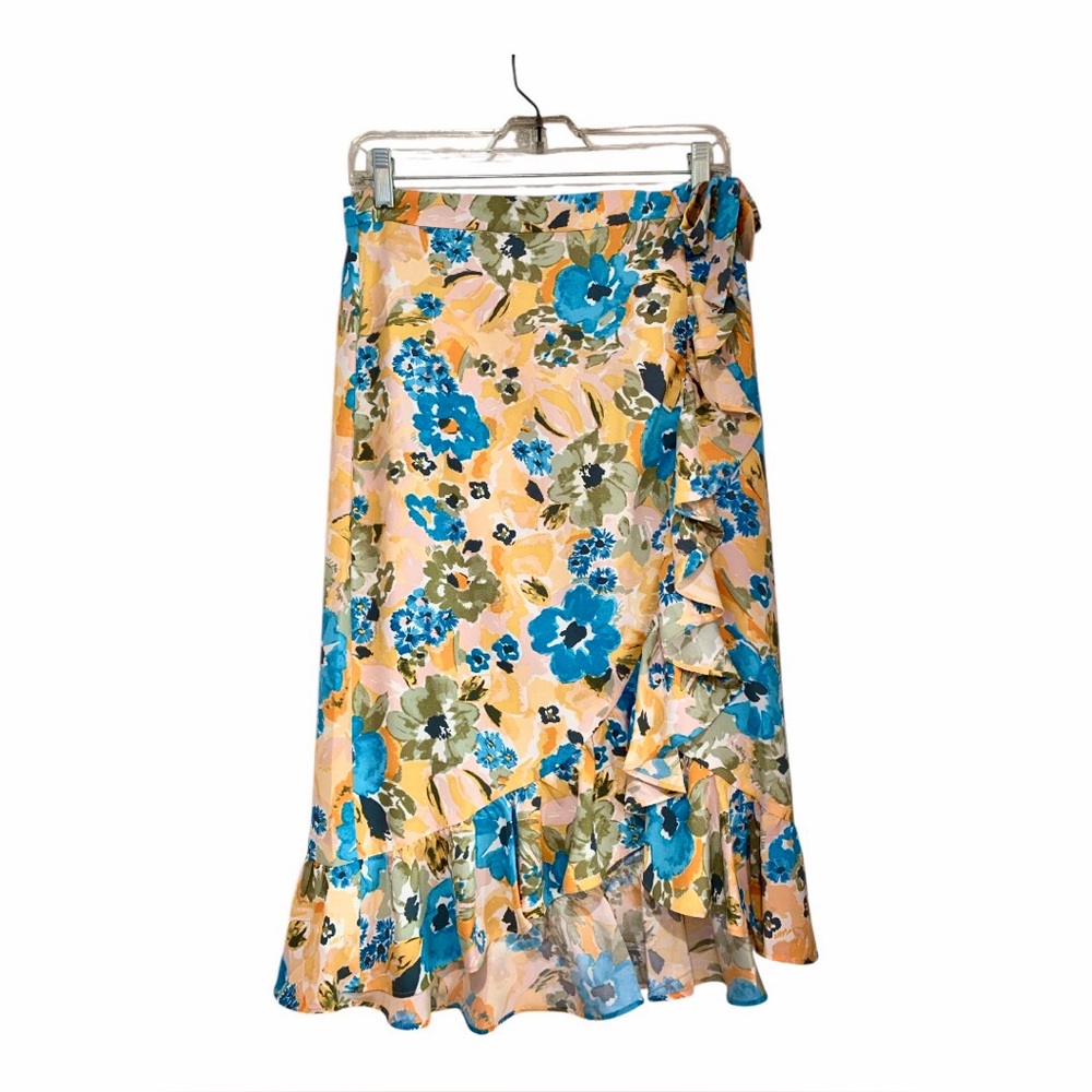 Loft Floral Multi-Color Ruffled Wrap Skirt Size S